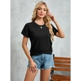 thumbnail image 6 of HOWCOME Womens Short Sleeve Tops Round Neck Cross Hem Cropped Shirts Solid Basic Tee Work Tops Black, Large, 6 of 6