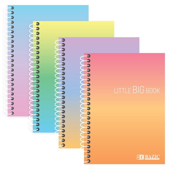 BAZIC Spiral Fat Book Notebook 4"x5.5", 180 Sheets, Assorted Color, 4-Pack