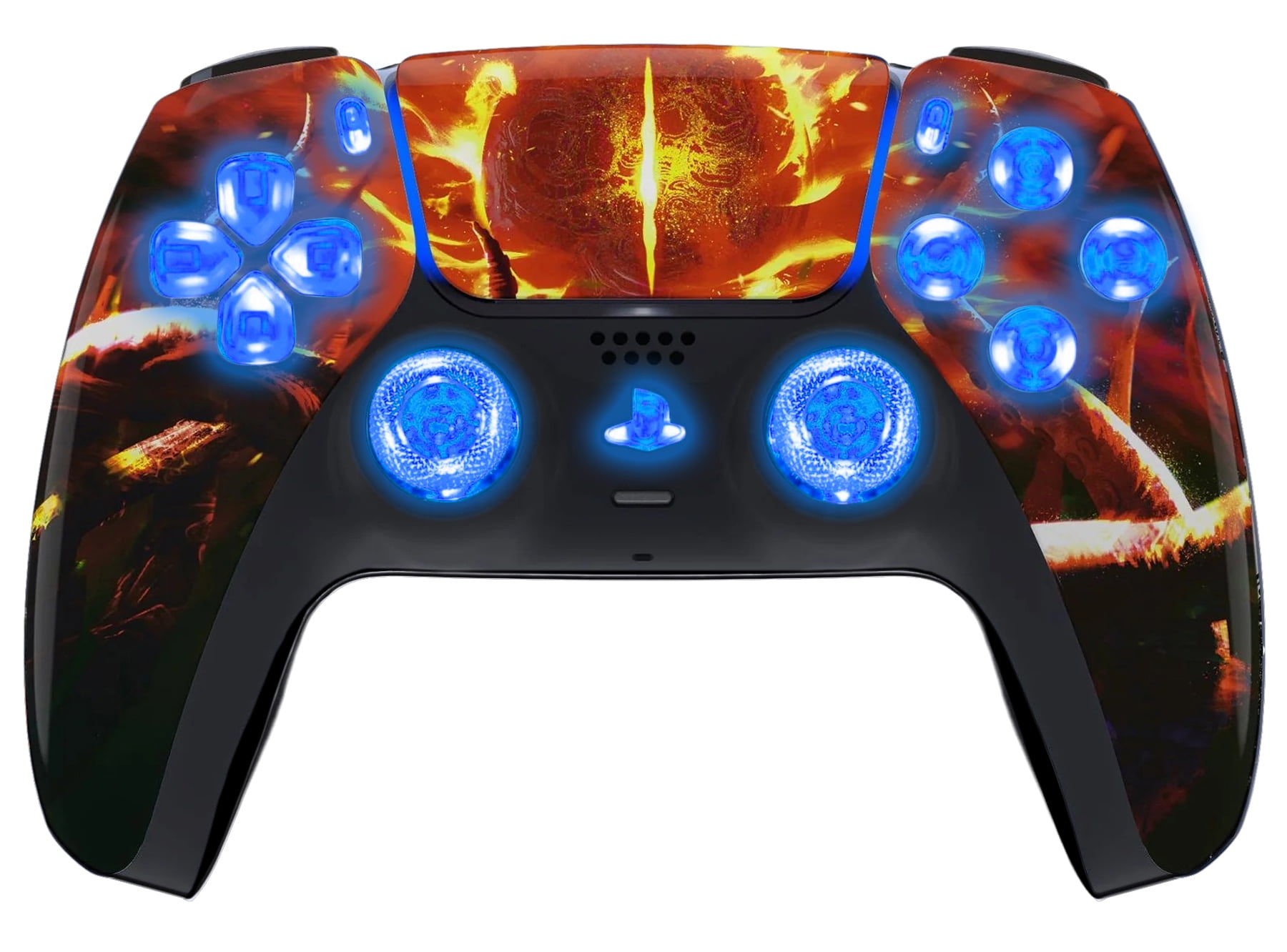 Flaming Over Silent Modz LED Light Up Button Wireless Custom Controller for PS5