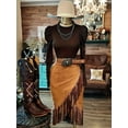 thumbnail image 4 of Skirt for Women High Waisted Fall Winter Tassel Short Mini Skirt Light Brown XL, 4 of 7