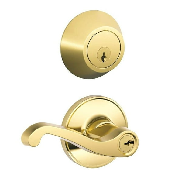 Schlage JC60V LAS 605 Security Set Single Cylinder Deadbolt and J54 Keyed Entry Lasalle Lever, Bright Brass