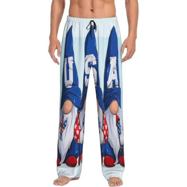 Fotbe Cute Gnomes in USA Pantalones de Pijama para Hombre, Pantalones de Dormir, Pantalones de Casa con Cintura Ajustable y Bolsillos-Small