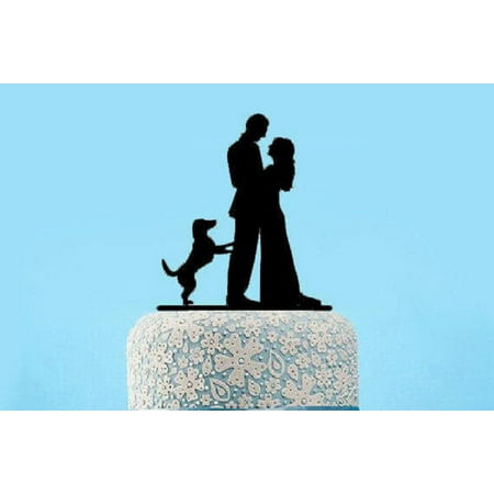 Dot Wedding Cake - Tayyakoushi Vintage Wedding Cake Topper With Dog, Silhouette Mr & Mrs Cake Topper, Bride and Groom Cake Topper Wedding,Script Cake Topper ,Funny Wedding Cake Topper