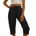 thumbnail image 5 of Hvogkswy Cotton Linen Capri Pants for Women Straight Solid Drawstring Elastic Waist Capris with Pockets Summer Casual Capri Pants, 5 of 7