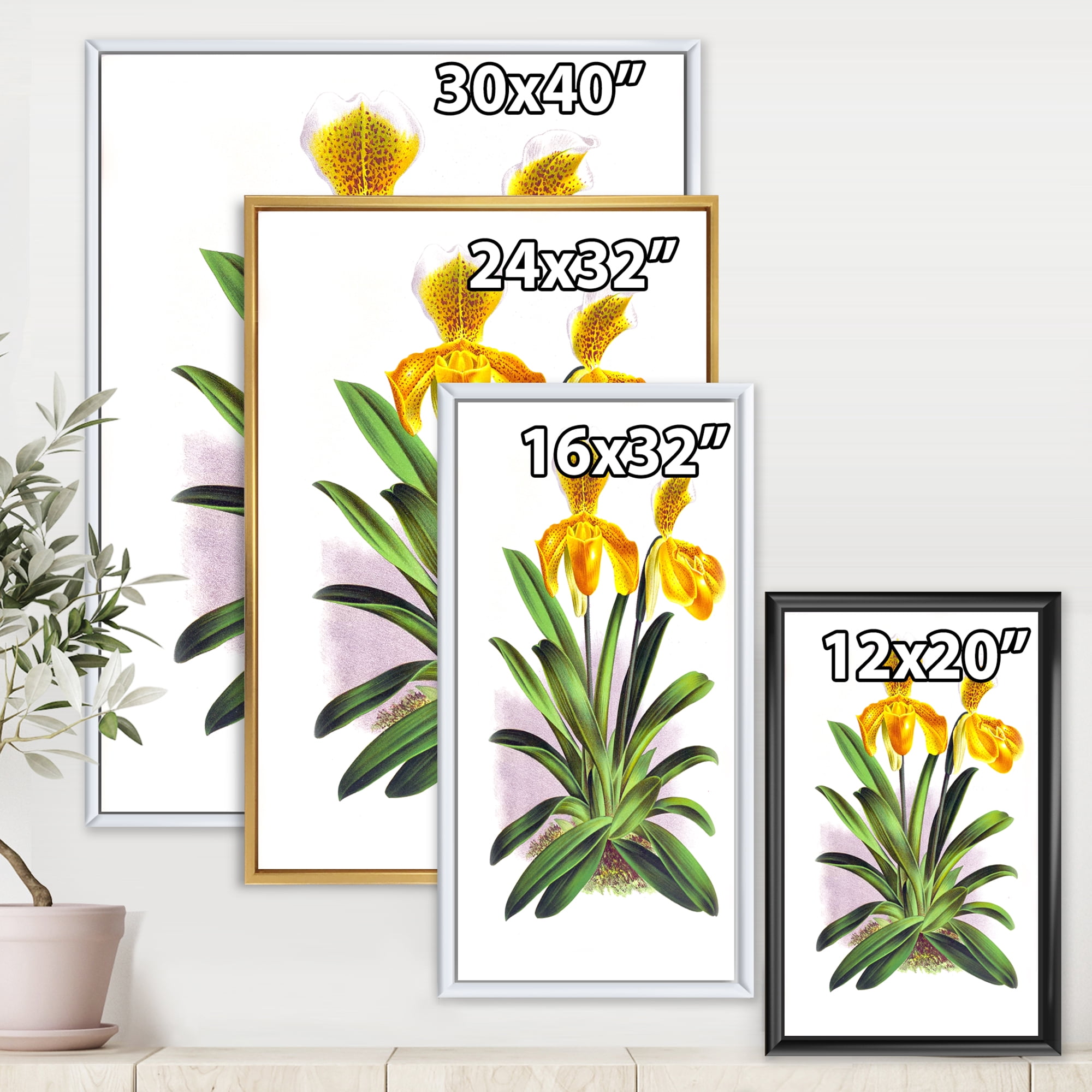 Designart 'Yellow Vintage Orchid' Traditional Framed Canvas Wall Art Print