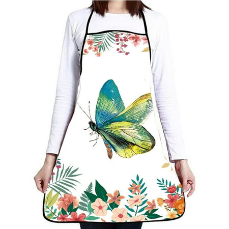 

didaw Women Butterfly Print Oil Water Proof Adjustable Home Kitchen Cooking Apron