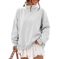 thumbnail image 2 of Mock Neck Loose Sweatshirt for Women Drop Shoulder Puff Sleeve Oversized Pullover Soft Knit Versatile Daily Athleisure Outer Top Light Gray S, 2 of 6