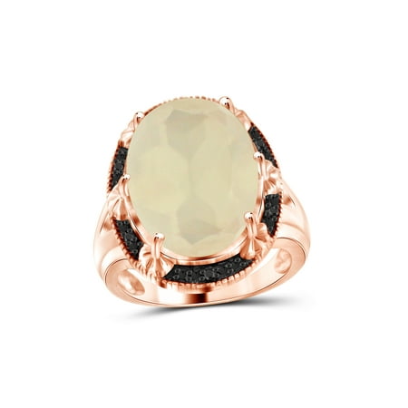 Moonstone Rose Ring - 11 Carat T.G.W. Moonstone and Black Diamond Accent Rose Gold over Silver Ring