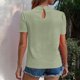 thumbnail image 4 of Blusas de Manga Corta para las Mujeres de la Moda Color Sólido Botón de Verano con Cuello Redondo, Poliéster, 4 of 7