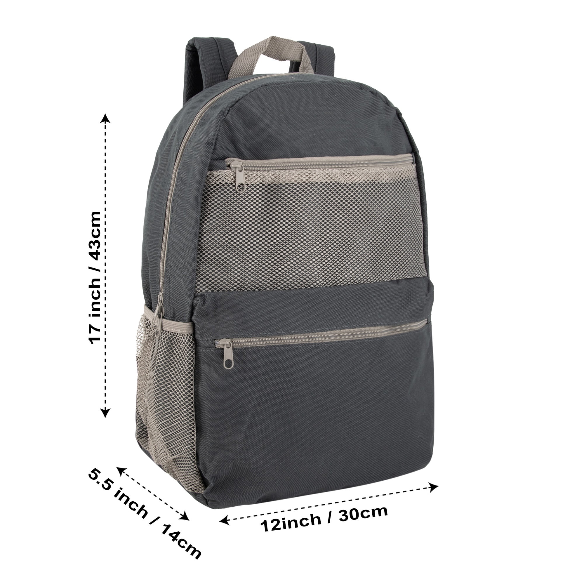 Trailmaker 17 Inch Backpacks, 24 Pack Multi Mesh Pocket with Adjustable Shoulder Straps for Travel, Commute