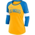 thumbnail image 2 of Women's Nike Los Angeles Chargers Heather Gold/Heather Powder Blue Football Pride Raglan 3/4-Sleeve T-Shirt, 2 of 3