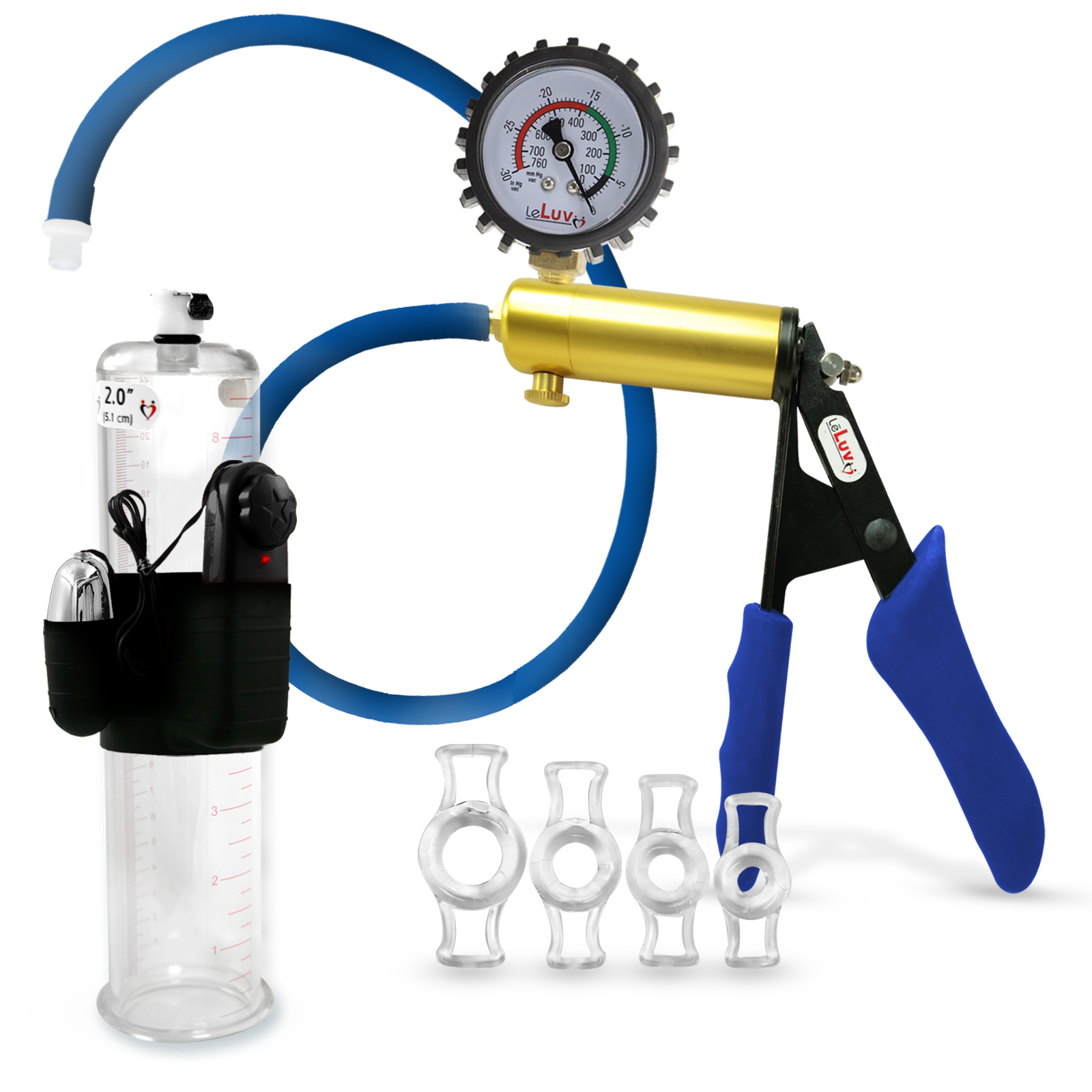 LeLuv Ultima Blue Vibrating Penis Pump + Protected Gauge Premium
