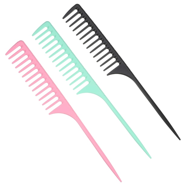 Unique Bargains 3 peines de cola de rata de dientes anchos con punta para cabello rizado húmedo para mujeres, hombres, verde, rosa y negro