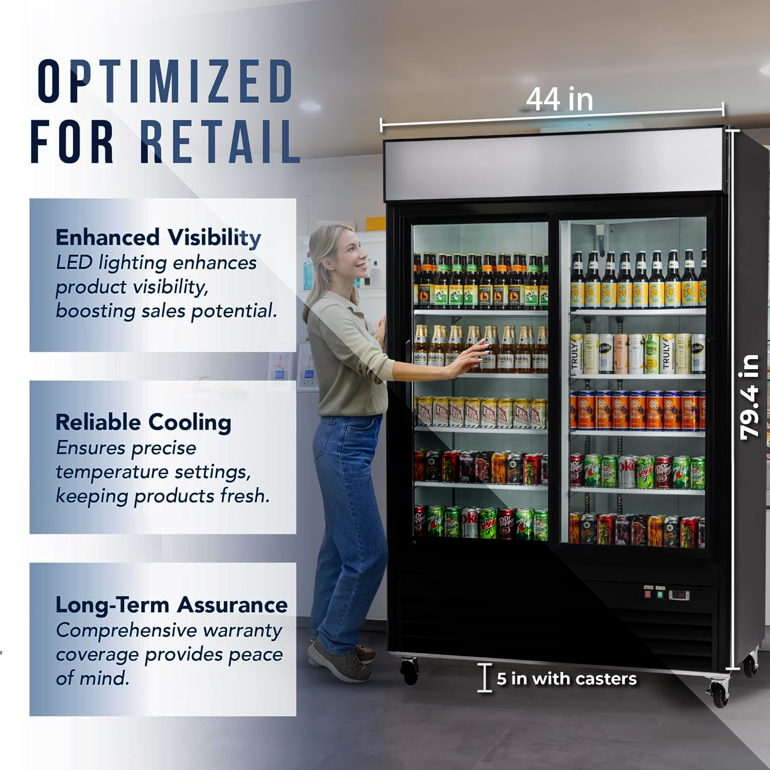 Cooler Depot 44 inchs, 35 cu. ft,  Commercial Glass Display Refrigerator, NSF Certified.