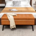 thumbnail image 2 of Modern Faux Leather End of Bed Bench Tufted Storage Ottoman With Solid Wood Legs, 2 of 11