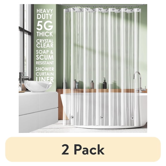 (2 pack) Virtu Premium 8G Plastic Shower Curtain Liner Mildew Resistant, Waterproof Shower Liner, 72" X 72", Clear