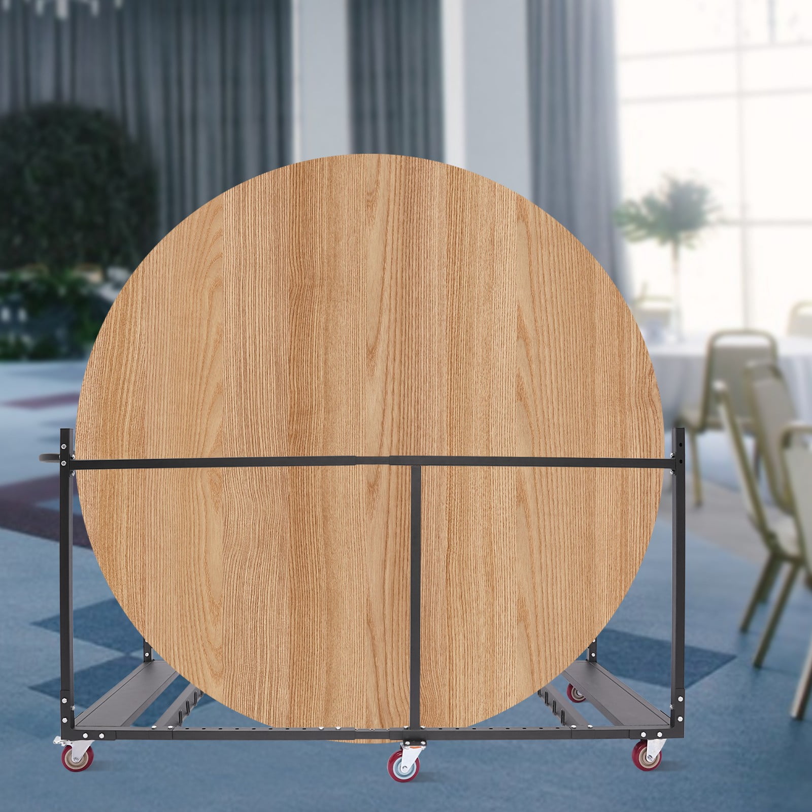 Heavy‑Duty Folding Table Cart with Adjustable & Convertible Design – High‑Capacity Utility Dolly for 8 Round or 12 Folding Tables, 6 Swivel Casters with Brakes, Durable Q235 Steel