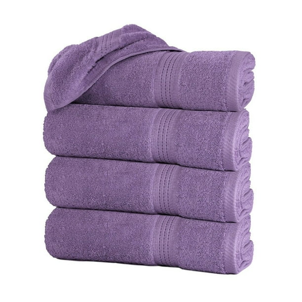 Pack of 4 Purple Luxury Bath Towels Set 100 Cotton (27 x 55 Inch