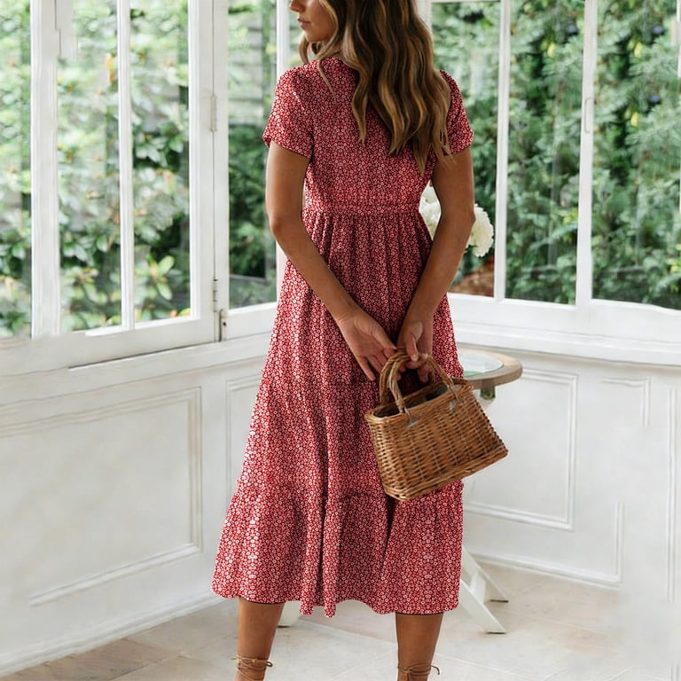Ynynlocho Women's Boho Flowy A Line Long Sleeve Midi Square Neck Floral Midi  Dress Smocked Spring Fall Wedding Guest Dresse - Walmart.com