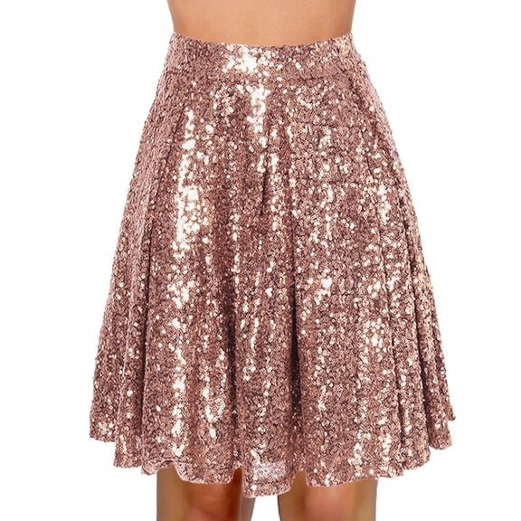 Mepaouo Sequin Skirt for Women Elastic Mini A-Line Casual Ladies Skirts Club Party Sizes S-2X