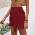 thumbnail image 2 of WAYUTE Womens Shorts Solid Color High Waisted Ruffles Trim Cotton Straight Leg Shorts Work School Casual Loose Fit Summer Dailywear, 2 of 6