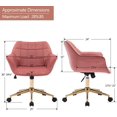 thumbnail image 3 of DUHOME Modern Home Office Chair Velvet Desk Chair with Gold Metal Base with Mid Back Cute Ergonomic Computer Desk Chair Task Chair with Arms, Wheels Adjustable Swivel 1PCS Pink, 3 of 16