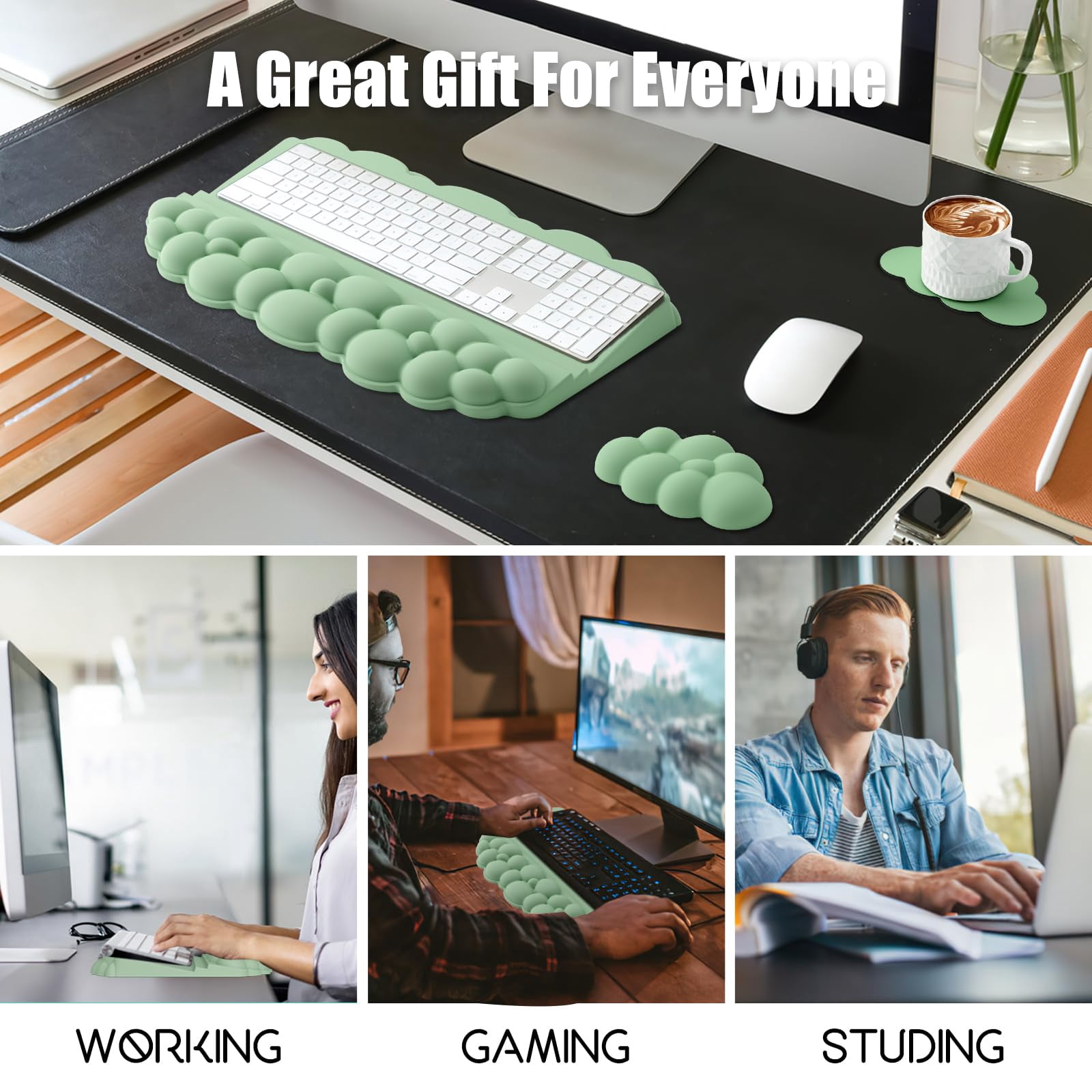 Wrist Rest With Stand  Computer Support Pad Cloud Riser Holder Memory Foam Desk Cushion Palm Hand Typing For Office Home School-green