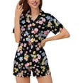 thumbnail image 1 of SKQIT Ensembles de Pyjama à Manches Courtes pour Femmes, 2 Pcs Imprimé Mignon Chemise Boutonnée en Satin Doux et Shorts, 1 of 8