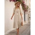 thumbnail image 2 of Womens Khaki Casual Boho V-Neck Midi Dress, 2 of 5