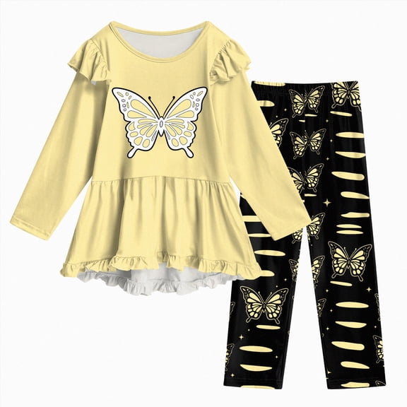 Kogui Girls Clothes Print Long Sleeve Blouse Pants 2pc Soft Breathable Outfit Clothing Set Fall Winter Spring 7T 8T
