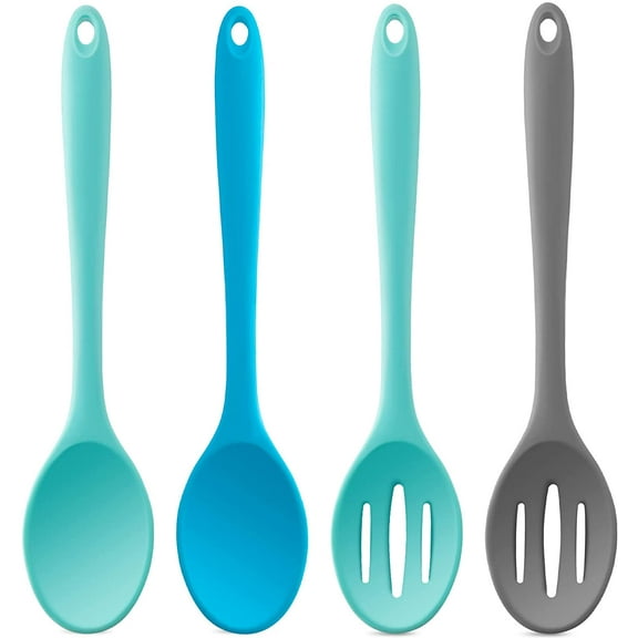 4 Pieces Silicone Nonstick Mixing Spoons Heat Resistant Utensil Basting Serving Spoon Cooking Baking for Stirring Kitchen (Novel Style), Medium