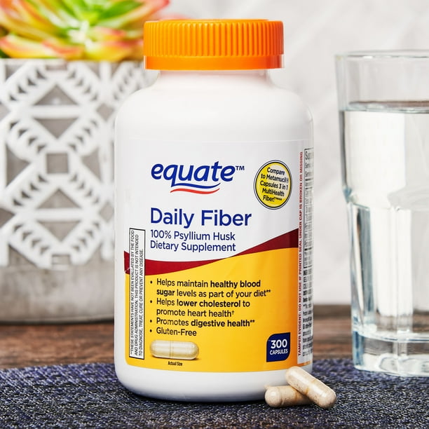 (2 Pack) Equate Daily MultiBenefit Psyllium Fiber Capsules, 300 Ct