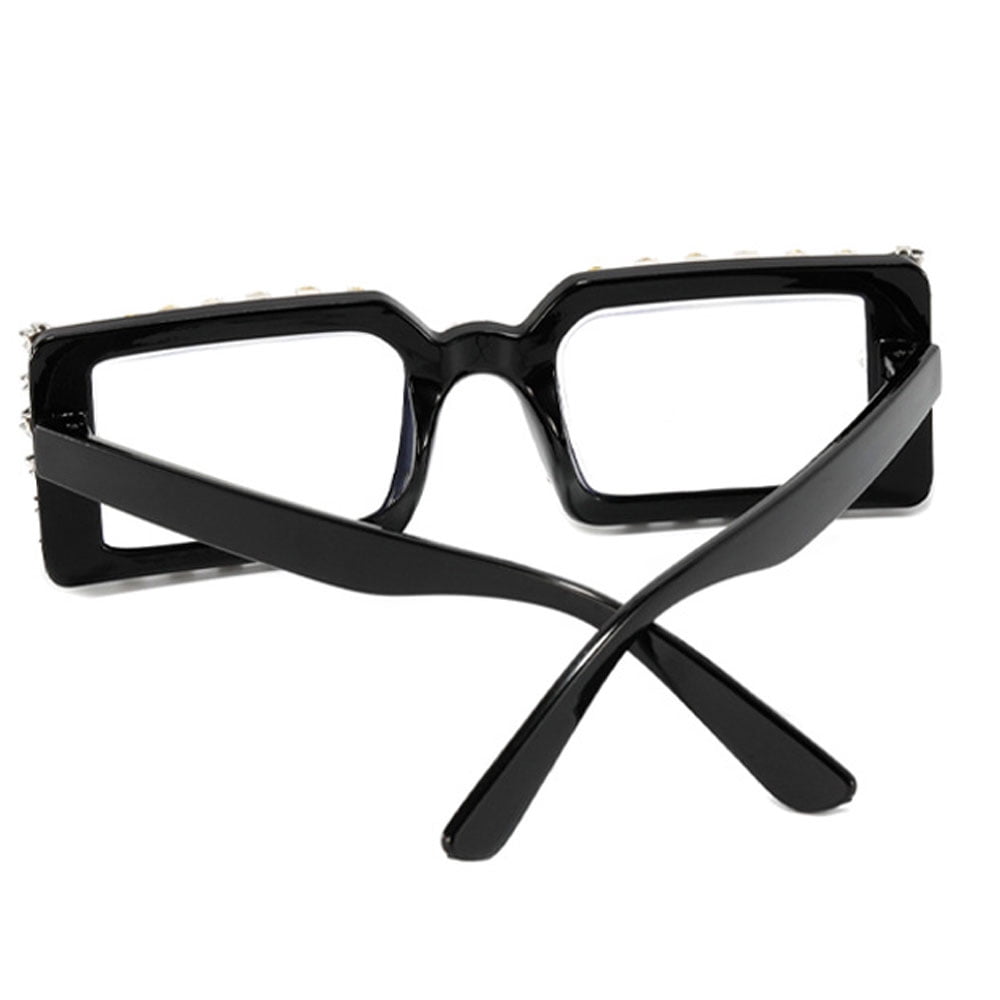 3 Pairs of Women Silver Rhinestone Black Reading Glasses 3.00 Ladies Square Anti-Blue Light Readers +3.00 strength