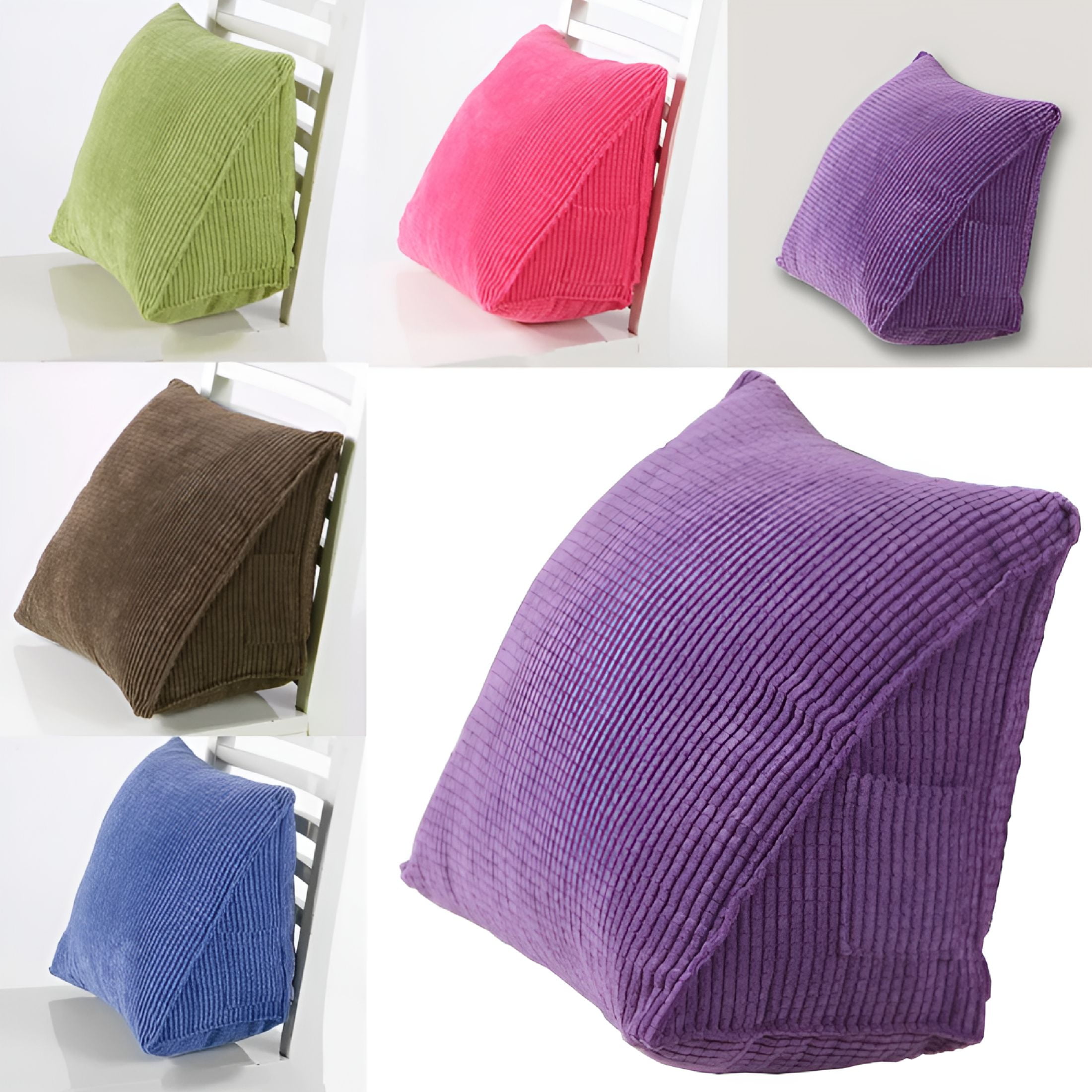 LAMIRO Solid Color Corduroy Ribbed Wedge Cushion Triangle Pillow Home Bed Sofa Decor