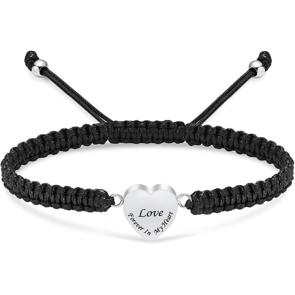 Adjustable Heart Cremation Jewelry Urn Bracelet for Ashes Black Braided Rope Memorial Cuff Bangle Cremation Bracelets Ash Holder