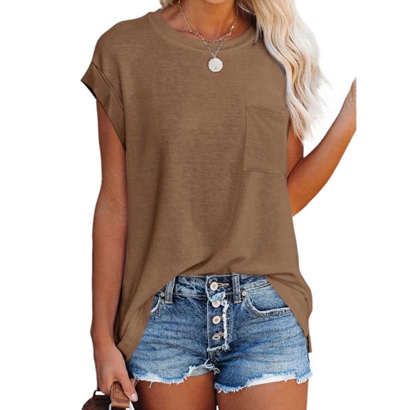Solid Color Women Loose Short Sleeve Off Shoulder Shirt With Pocket