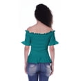 thumbnail image 4 of Moomaya Womens Off Shoulder Smocked Top Solid Short Sleeve Casual Summer Tops, 4 of 6