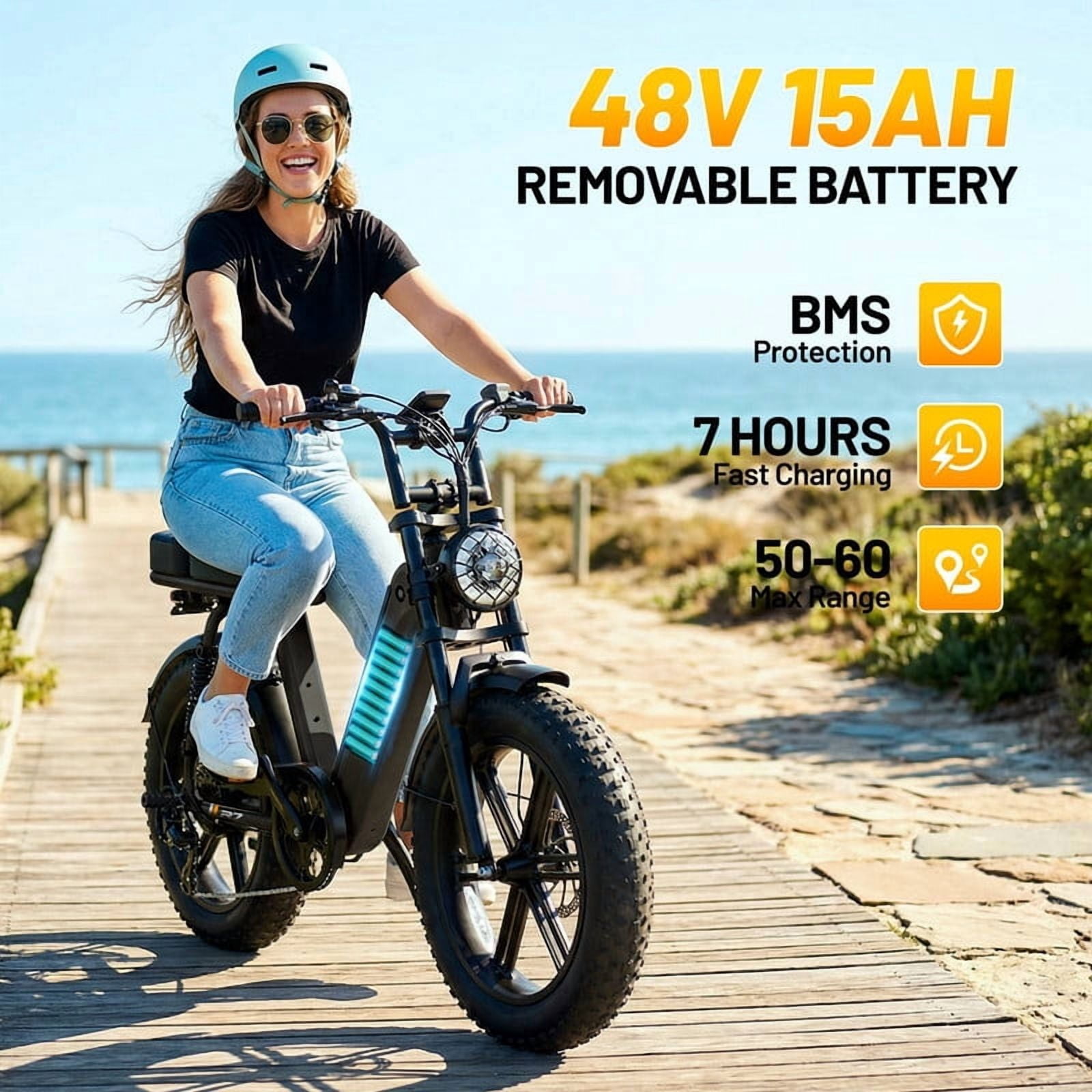 TST Electric Bike for Women, 20"x4" Fat Tire, E Mountain Bike, 750W Motor 48V/15AH UL2849, Dual Hydraulic Disc Brakes, Full Suspension