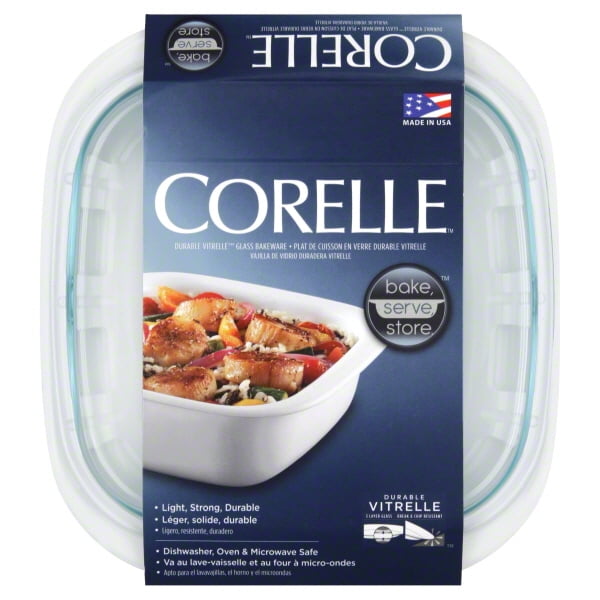 Corelle Bake, Serve, Store 1.5Quart Square Dish with Glass and Plastic