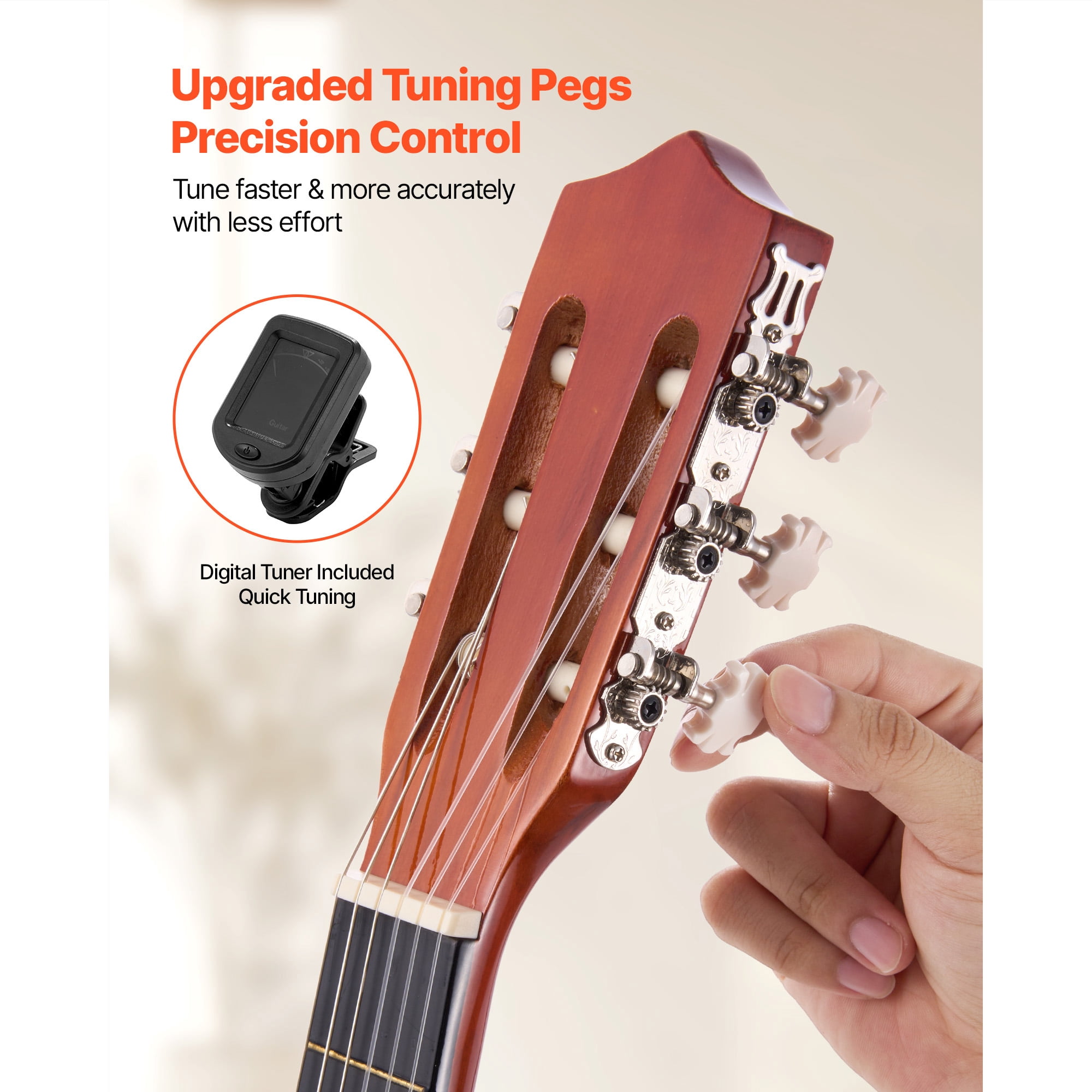 KFFKFF 38-Inch Classical Guitar Starter Kit, Wooden Acoustic Guitar with Nylon Strings, Gig Bag, Strap, Tuner, Extra Strings, Pick, Capo, Ideal for Beginners, Teens, Adults, and Students