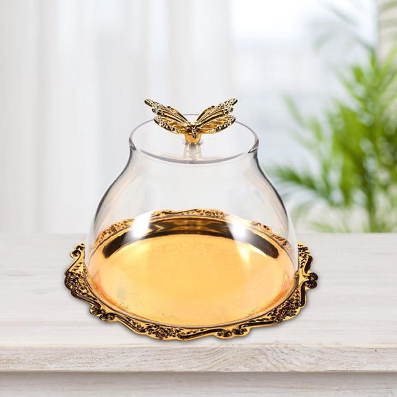 ibasenice Golden Iron Cake Plate with Dome Embossed Design Versatile for Pasta Dessert Salads