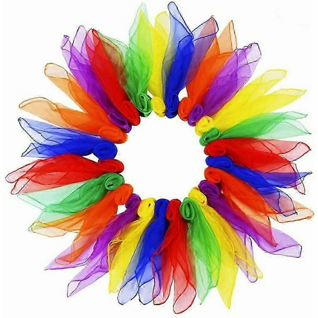 Pack of 24 juggling towels, dance towels, juggling scarves, gymnastic towels for kindergarten, children's show, belly dance, 60 x 60 cm (24 pieces of