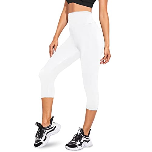 we fleece Women's Soft Capri Leggings for Women-High Waisted Tummy Control Non  See Through Workout Running Black Leggings Yoga Pants (White,  Large-X-Large) 