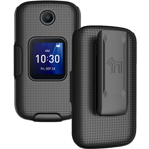 Case with Clip for Go Flip 4 / TCL FLIP Pro Phone, Nakedcellphone Slim Hard Shell Cover and [Rotating/Ratchet] Belt Hip Holster Holder Combo for Alcatel 4056W, 4056L, 4056Z, 4056V - Black