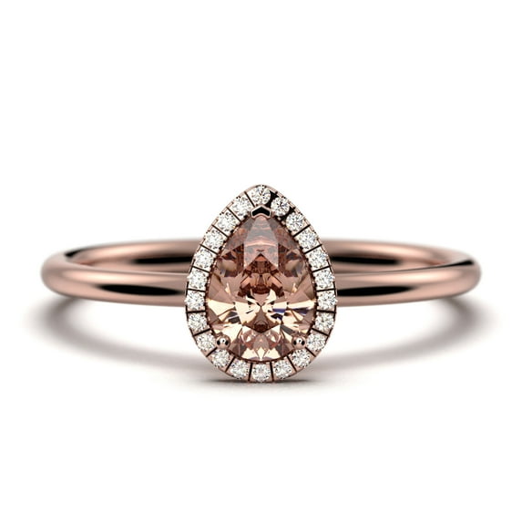 Beautiful Art Deco 1.25 Carat Pear Cut Affordable Morganite And Diamond Moissanite Engagement Ring, Classic Wedding Ring in 10k Solid Rose Gold,Promise Ring, Anniversery Ring