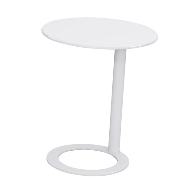 Mesita auxiliar pequeña, moderna, minimalista, de metal con base, pequeña mesa de pedestal decorativa. Blanco