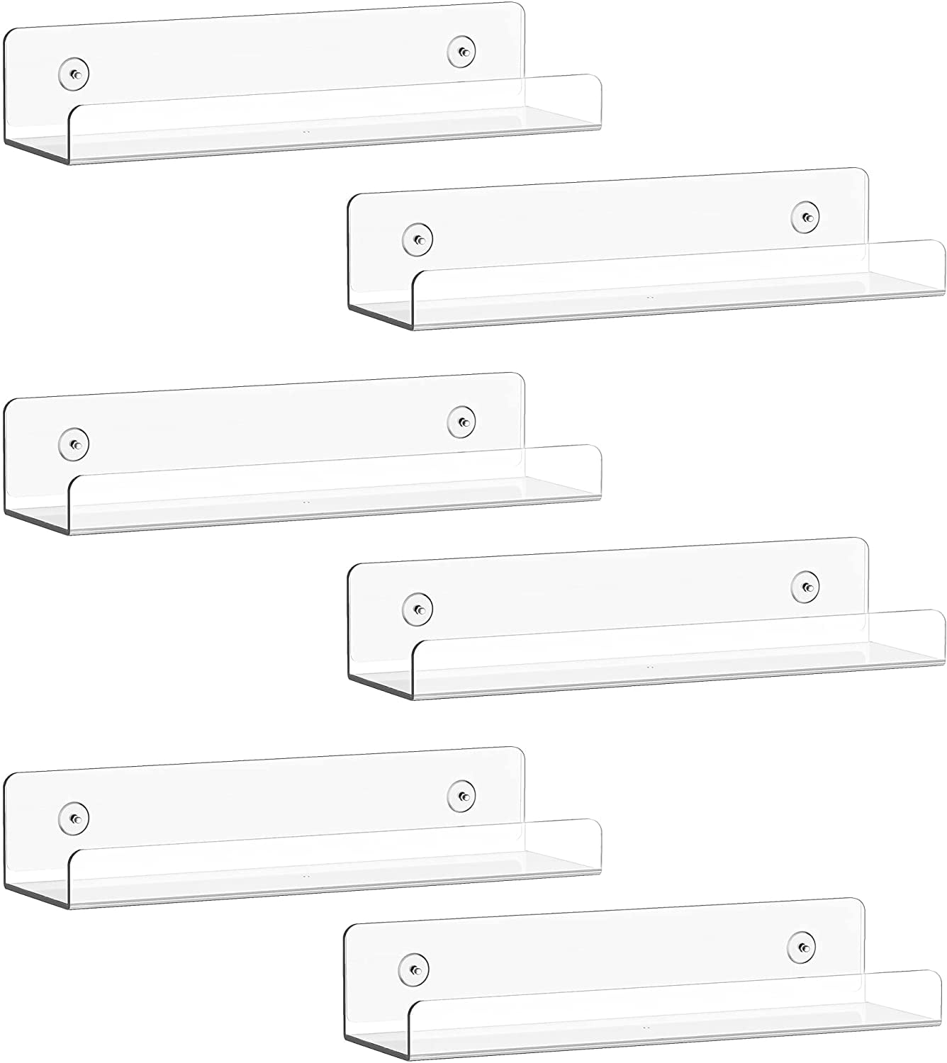 6Pack Plastic Wall Shelves, Clear Wall Mounted Floating Storage Rack, Invisible Wall Ledge