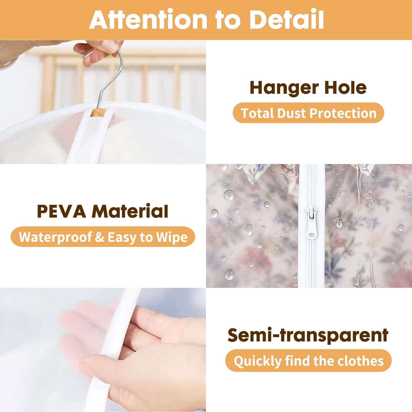 ShellKingdom 12 pack 40" Clear Garment Bags, Dust-Proof Suit Protector Cover Bag with Zipper, Hanging Clothes Bags Dress Bag for Dresses, Suit, Coat Closet Clothes Storage