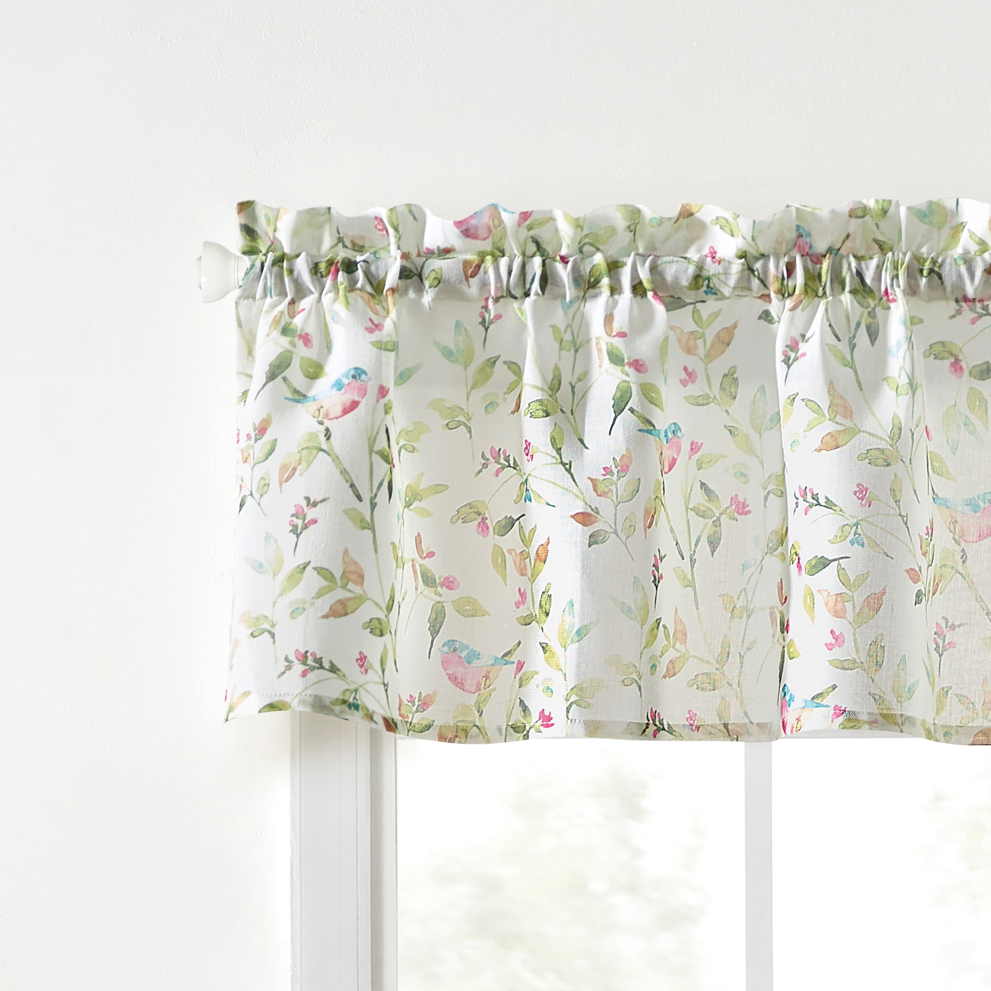 Martha Stewart Kensington Garden Print Tailored Valance Pink, Pole Top, Sheer, Indoor, Adult, 1 Piece, 56 x 14