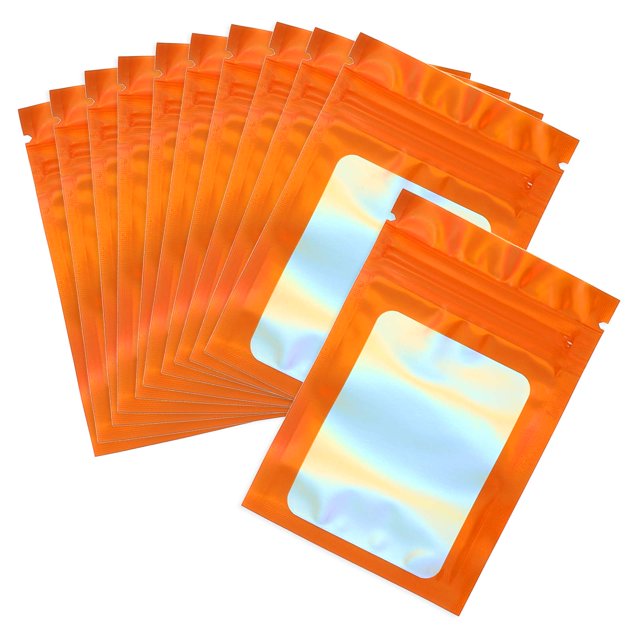 Uxcell Foil Pouch Bags with Clear Window Resealable Sample Bag for Candy and Jewelry Orange 8 x 12 Inch